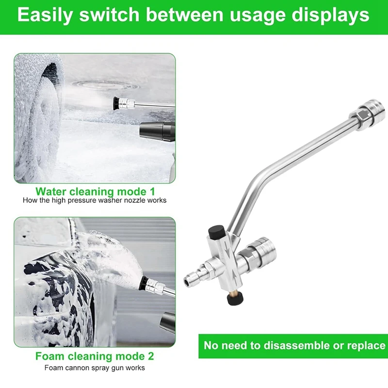 Foam Cannon Dual Connector Accessory, 1/4In Fast Connect Dual-Lance Pressure Washer Wand With 5 Pressure Washer Nozzles