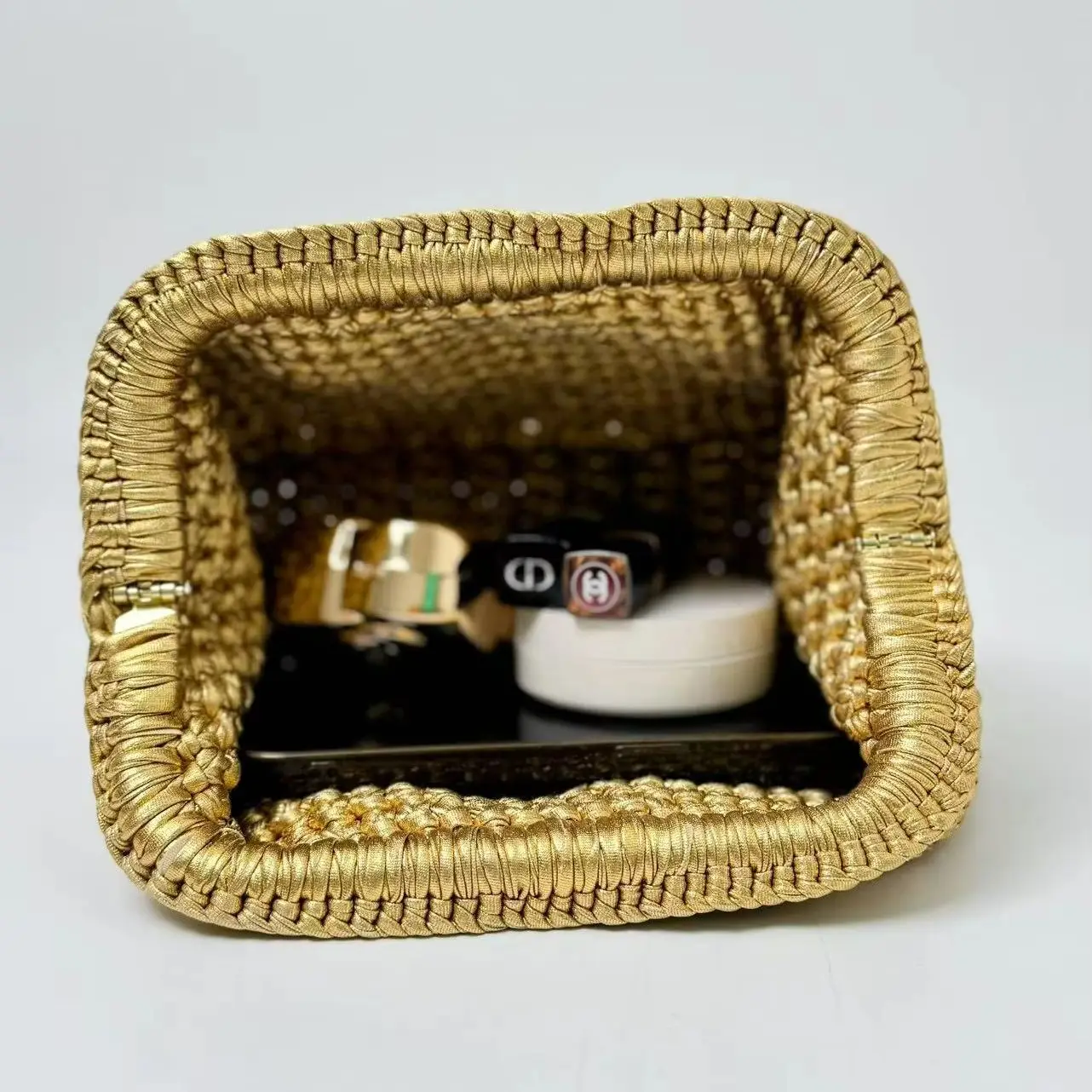 Metallic Crochet Handmade Clutch Bag High Quality Women Evening Wedding Party Purse Pouch Casual Beach Daily Bag