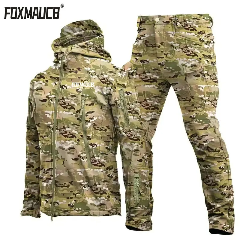 FOXMAUCB Bike Long Pant Fleece Winter Autumn Men Military Waterproof Suit Fishing Warm Hiking Men Tracksuits Bicycle Wind Jacket