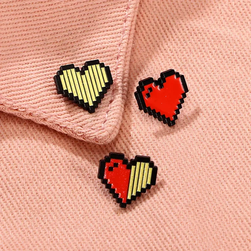 Cute Cartoon Pixel Heart Enamel Brooches Clothing Backpack Hat Accessories Lapel Pin Badge Shirts Decoration Accessories