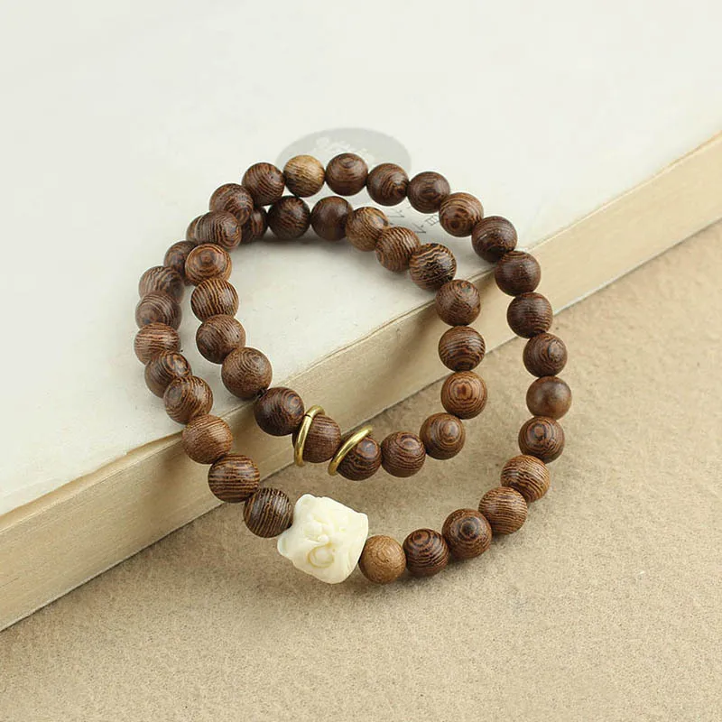 

Новые китайские аксессуары ручной работы: деревянный браслет с львом, женский двухслойный многослойный браслет-плетенка, ретро-браслет с бусинами.