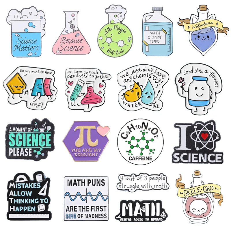 Cartoon Chemistry Enamel Pin Brooch Animals Book Reading Badge Accessories Gift Mathematical Formula Metal Lapel Student Teacher