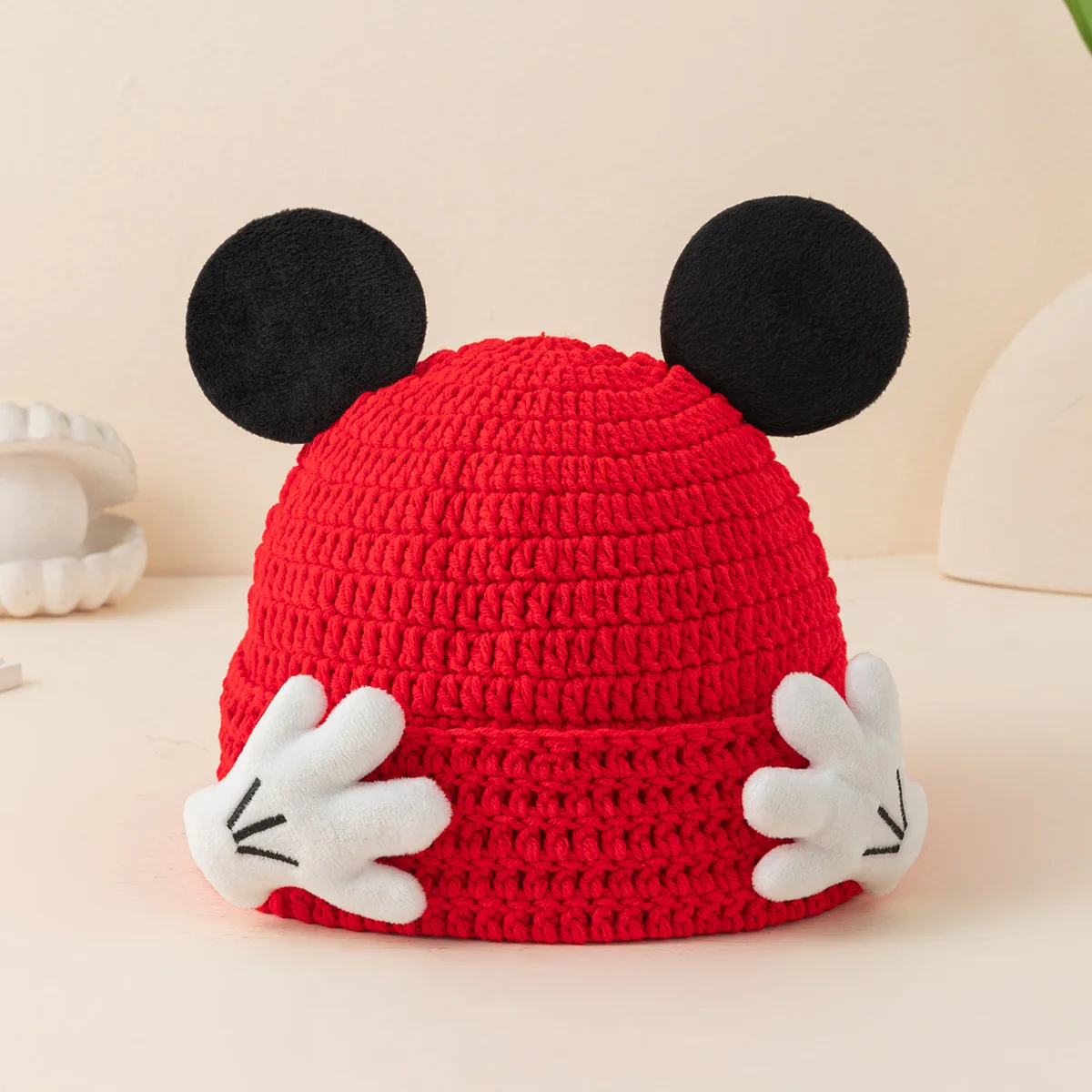Girls Cute Cartoon Mouse Ear Knitted Hat Women Winter Thickened Warm Y2K Beanies Outdoor Hand Crocheted Wool Pullover Cap Gift