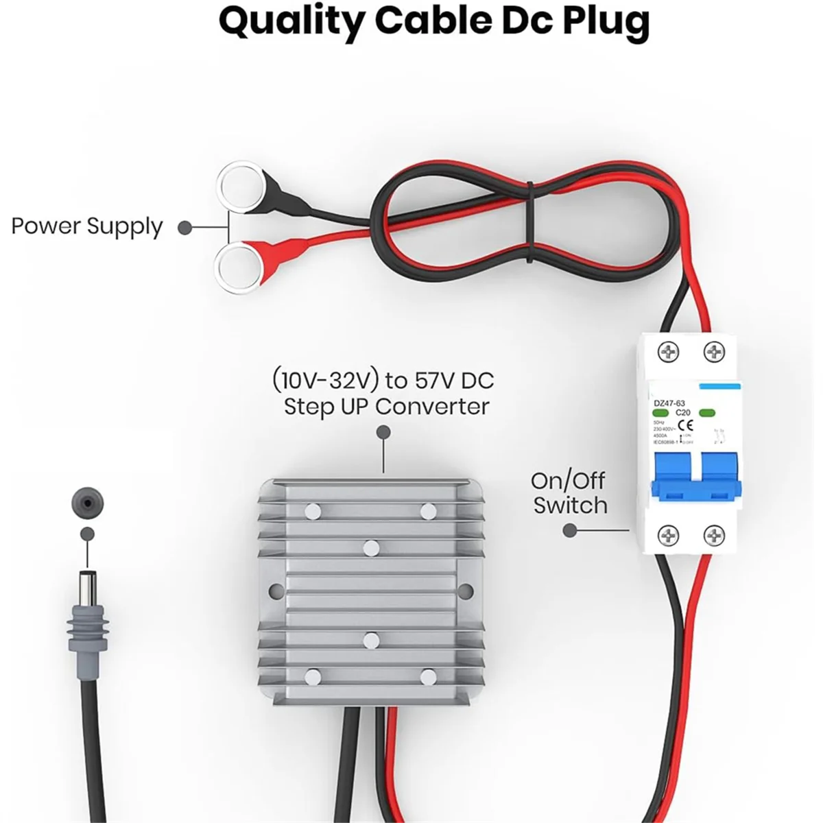 

AA98 EL5S Power Cord 12V to 57V 3A Converter for Gen 3 12V (10-32V) Booster Step-Up Adapter