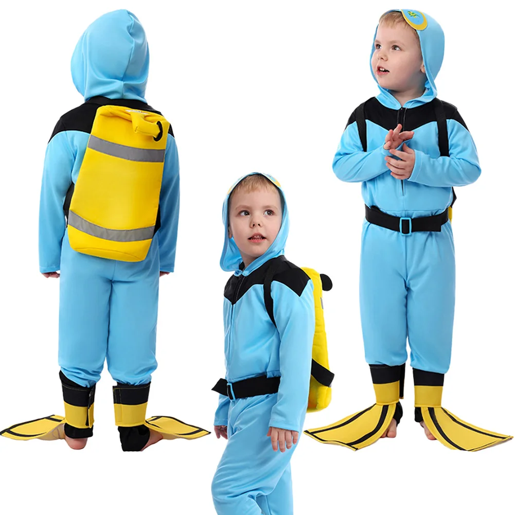 

Halloween Cosplay Diver Kid Costume Blue Diving Suits Jumpsuit Cloth Roleplay Outfit Fantasia For Boys Girls Halloween Carnival