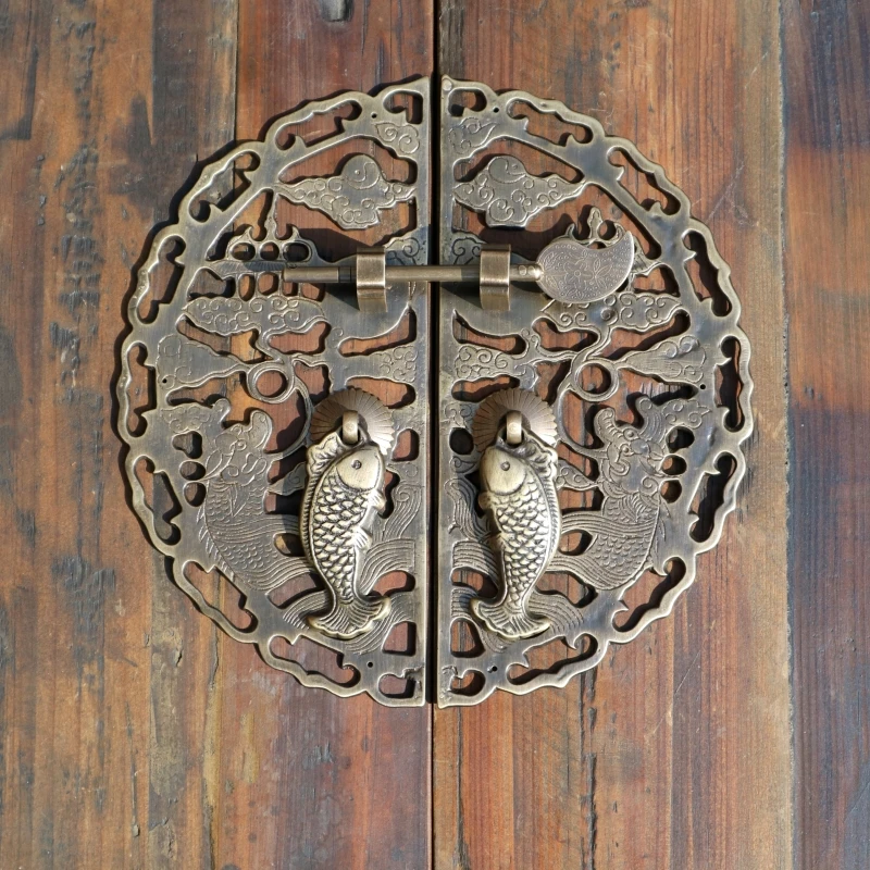 Classical Door Pulls Vintage Door Knobs Antique Bronze Wardrobe Decor Double Fish Patterned Door Plates Elegant and Sturdy