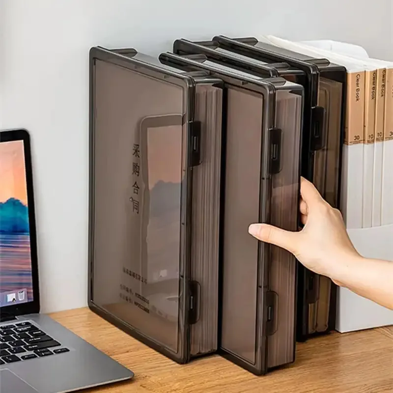 1pc Document Organizer Box Black Transparent Simple Certificate File Box Container Dust Proof Storage Case For Easy Organization