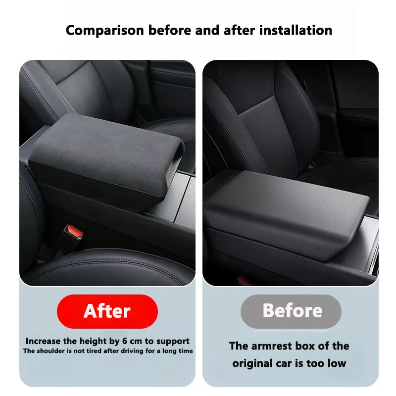 For Tesla Model Y Juniper 2025 2026 Suede Center Armrest Box Raised Storage Box Privacy Storage Space Elbow Support Long Trip