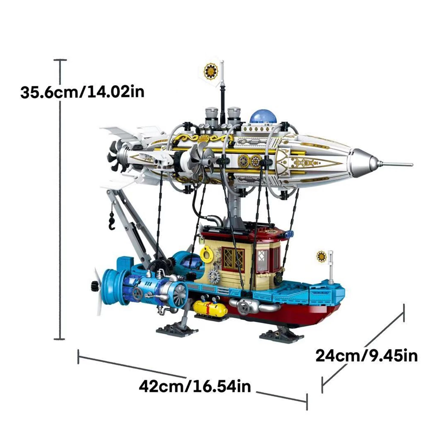 1256 stücke MOC Steampunk Luftschiff Architektur Street View Bausteine Decor Micro Ziegel Spielzeug