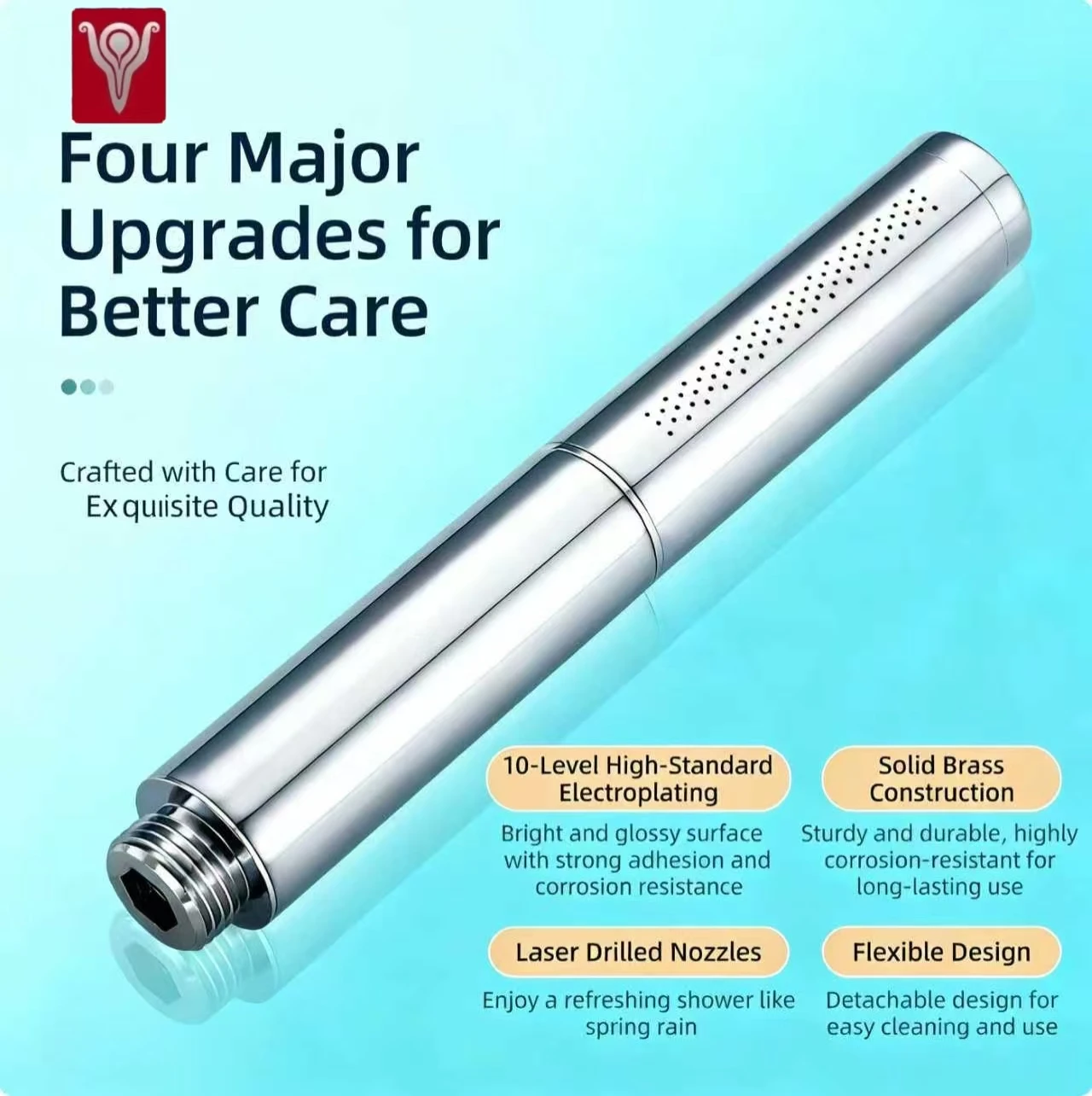 

10-level electroplating 4-point universal interface, 304 stainless steel large top spray + all-copper handheld shower set