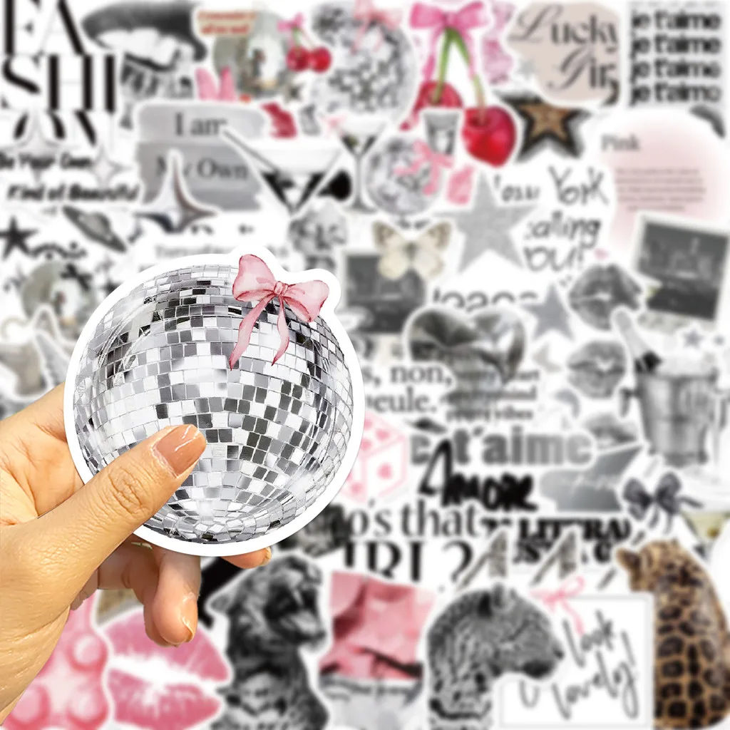 50개 빈티지 실버 행운의 소녀 시리즈 스티커 PVC 방수 데칼 스케이트보드 폰 케이스 DIY 반짝이 스티커 스토어