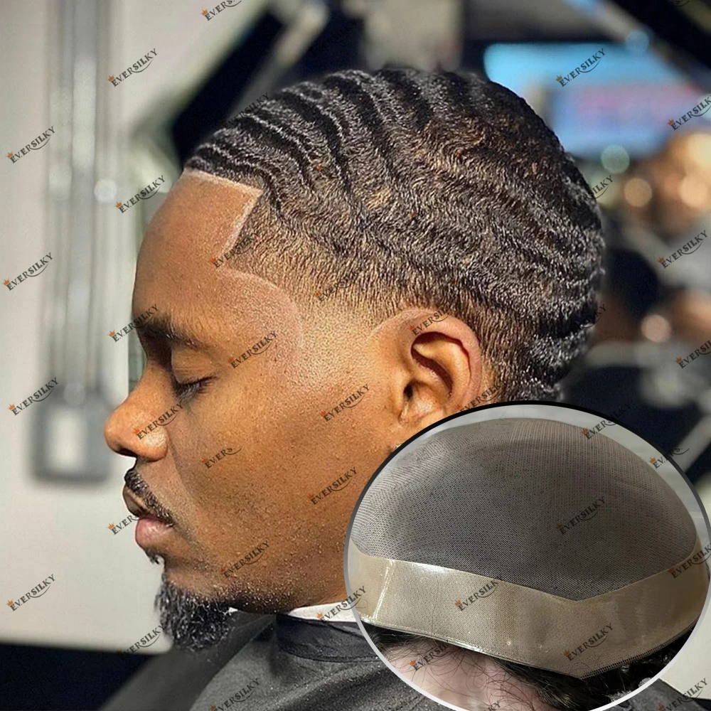 

100% Human Hair 360 Waves 10mm Male Capillary Prosthesis Fine Mono Breathable Base Toupee for Black Men Afro Hairstyle Men Wig