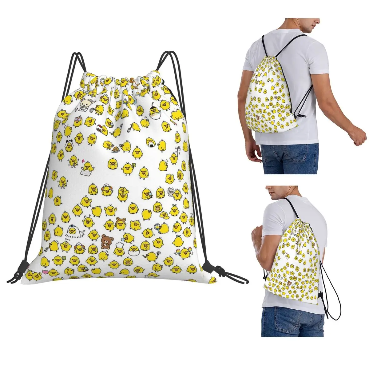 

Cute Kiiroitori Pattern Rilakkuma Backpacks Casual Drawstring Bags Storage Bag Book Bags for Man Woman Students