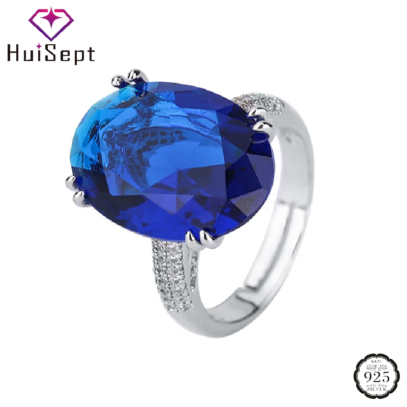 

HuiSept Luxury Ring 925 Silver Jewelry with Sapphire Zircon Gemstone Open Finger Rings for Women Wedding Party Gift Accessories