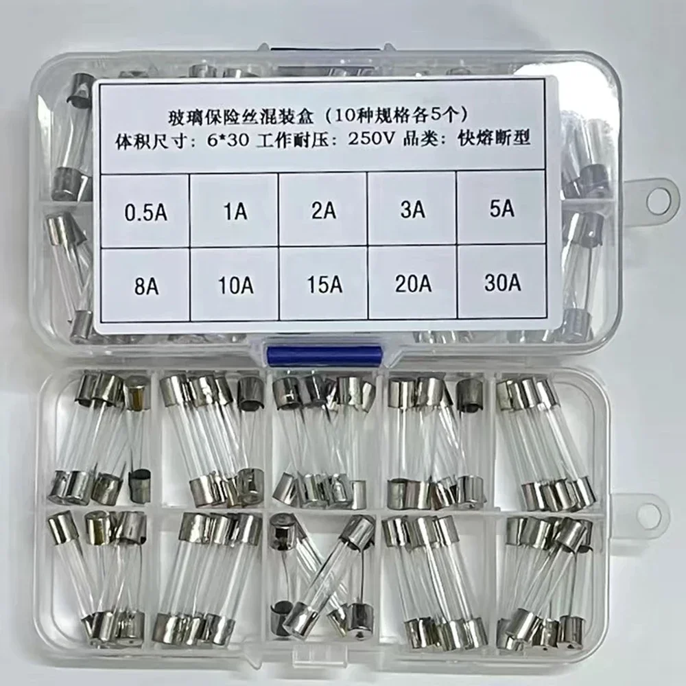 5x20mm 6x30mm 250v Ceramic Fuse0.5a 1a 2a 3a 4a 5a 6a 8a 10a 15a 20a Ceramic Glass Fuses 100pcs