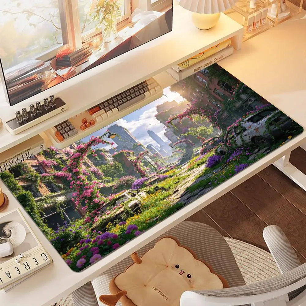 Flower Garden Castle Mouse Pad Large Size Smooth Glide Non Slip Base For Dreamy Home Decor
