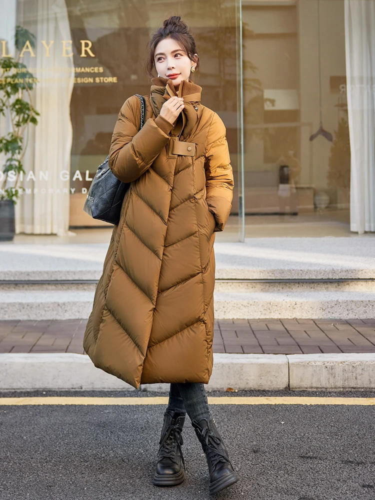 

Women's Warm Knitted Parka with Large Lapel, 90 Duck Down Jacket, Large Lapel, Long Section, Elegant and Sweet Coat, Winter