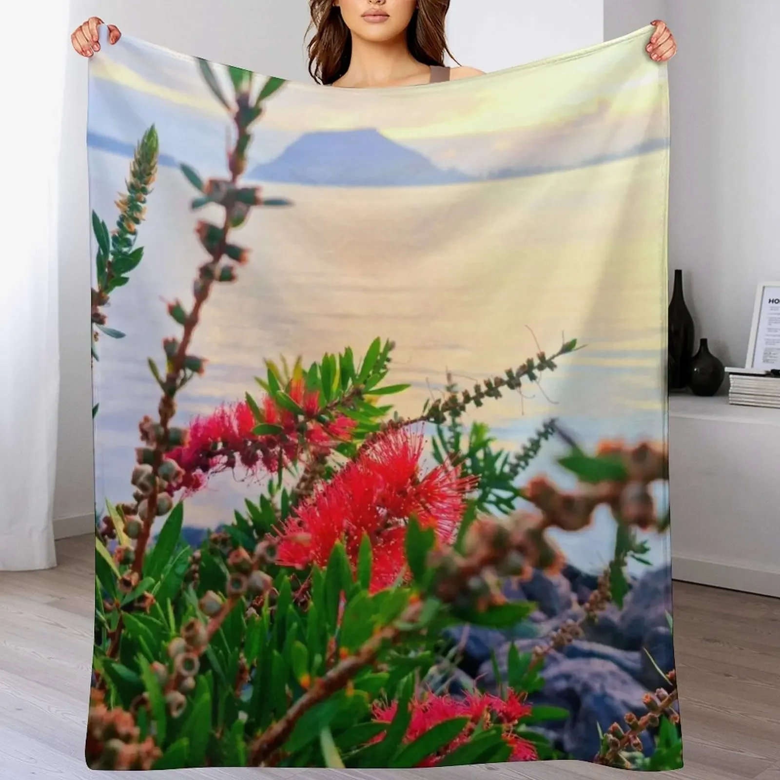 MOUNT SUNRISE THROUGH FLOWERS Throw Blanket Warm Cozy Throw Blanket for Living Room Couch
