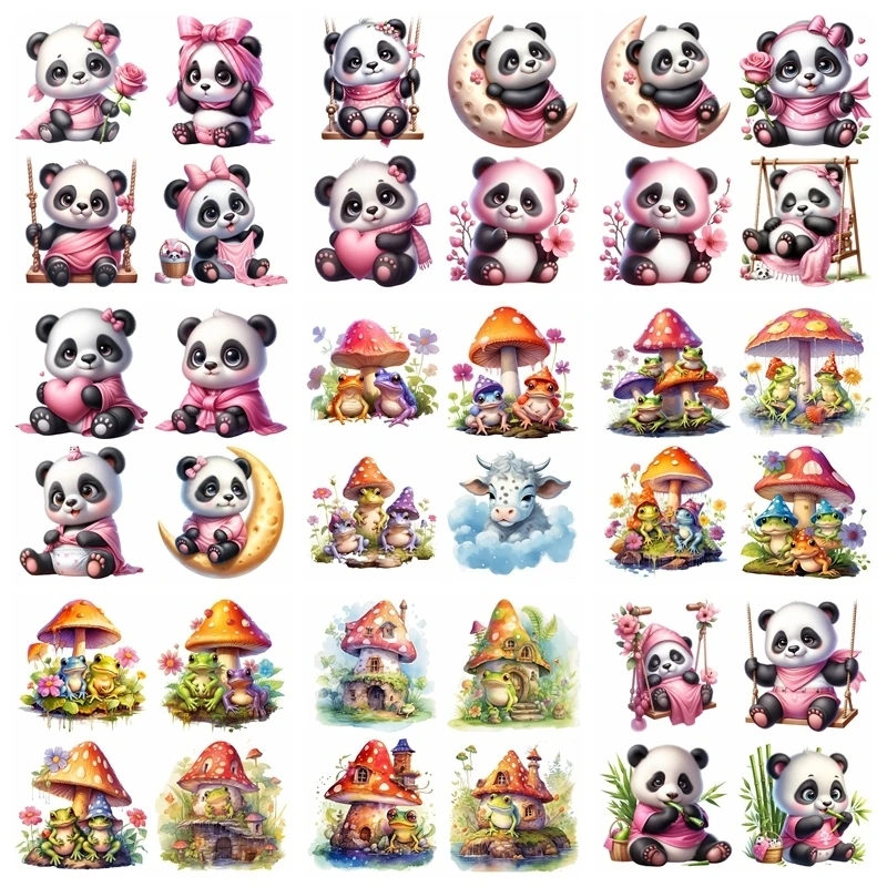 

Mushrooms in the Moon Panda Forest Iron On Patches Heat Transfer T-Shirt DIY Heat-Adhesive Clothing Patches Baby Kid Stickersc