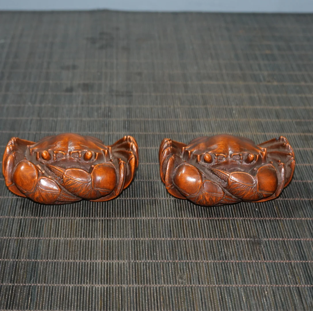 Chinese natural boxwood carving interesting crab statue home desk decoration eight come to money