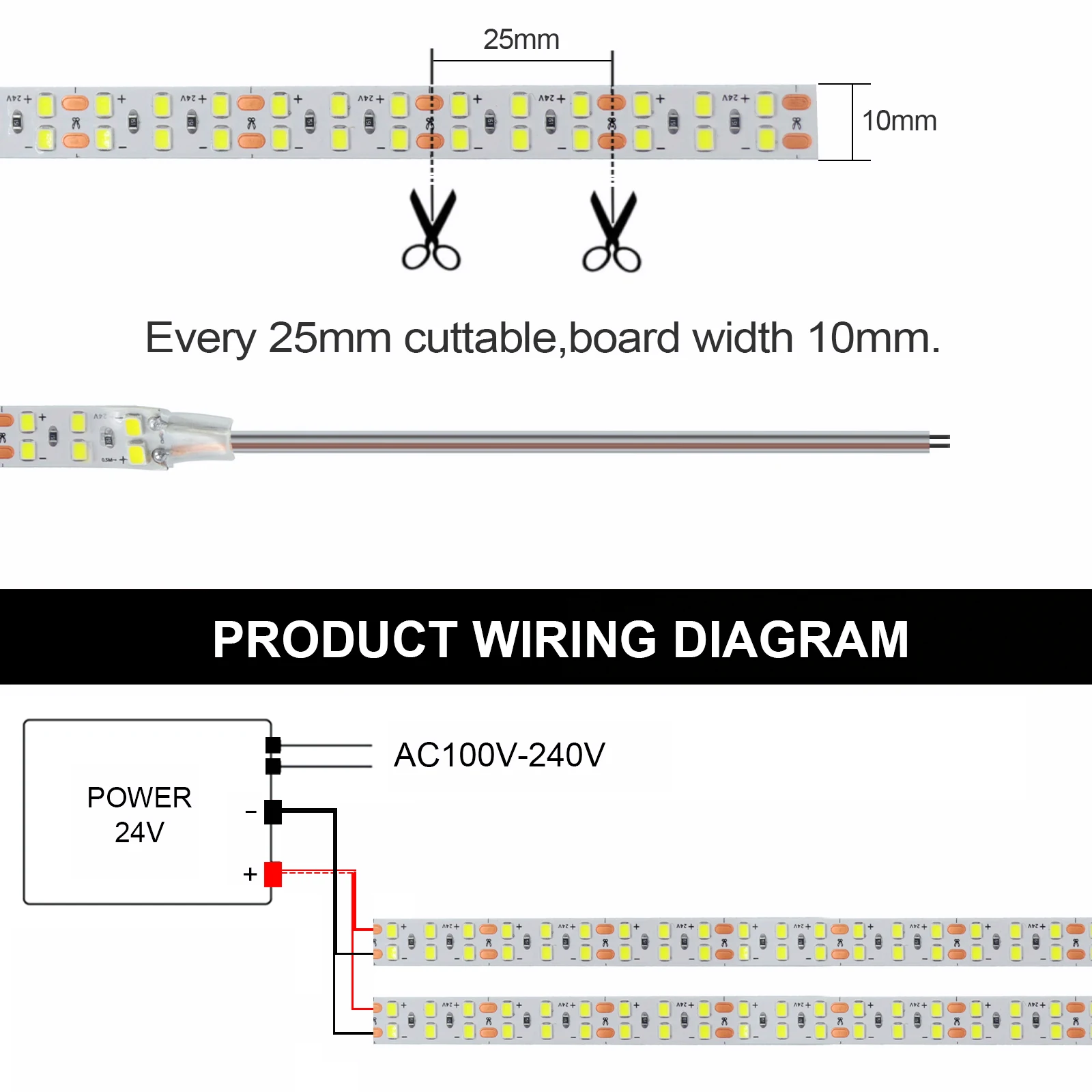 Bande lumineuse LED flexible, DC 24V, SMD 2835, 240 diodes/m, décoration d'intérieur et de jardin, blanc chaud, ruban lumineux, 5m, 10m par rouleau