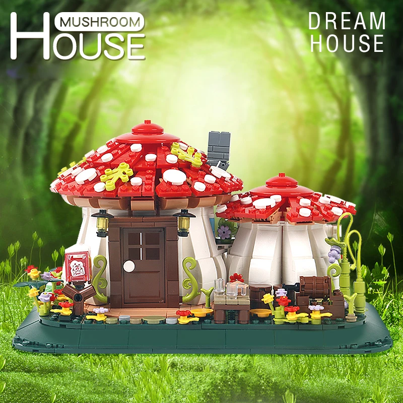 Blocs de construction de maison de champignon de conte de fées, 1100 pièces, Architecture de Village, Micro briques à assembler, jouets MOC, cadeau de noël pour fille
