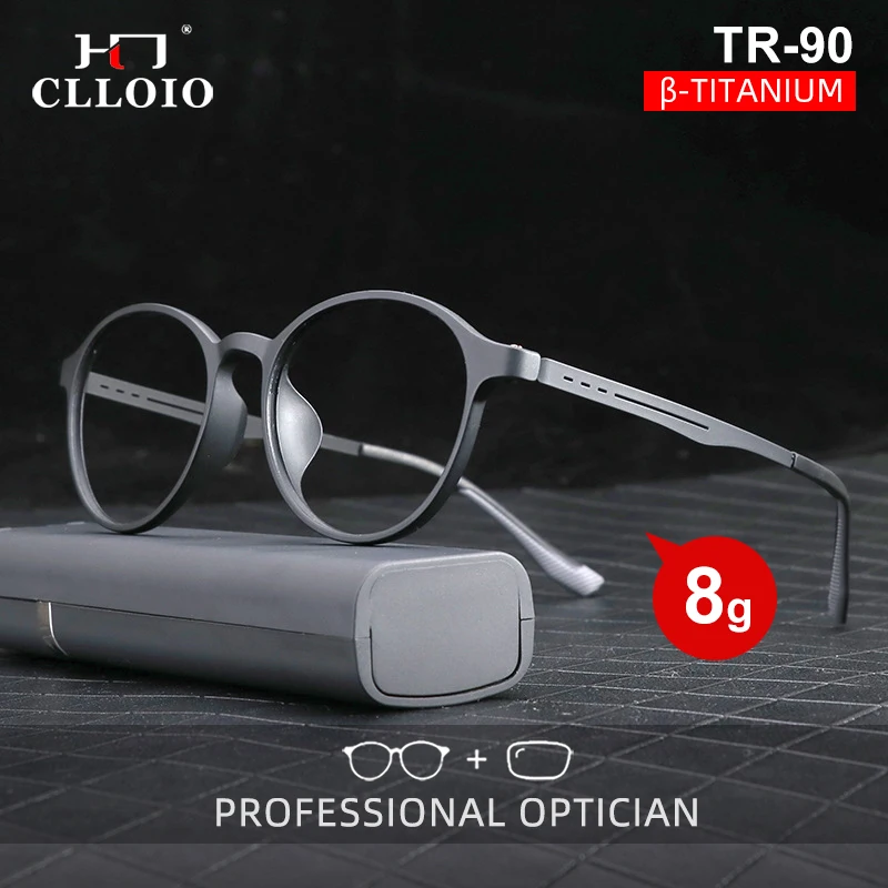 

CLLOIO Ultra-light TR90 Anti Blue Ray Reading Glasses Men Women Classic Round Titanium Legs Myopia Prescription Optical Eyewear