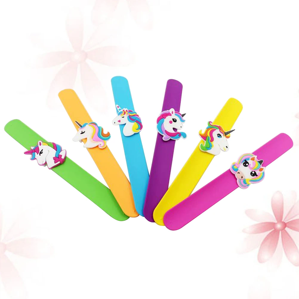 

6Pcs Christmas Silicone Unicorn Slap Bracelets Adjustable Wristbands Soft Skin-Friendly Hand Rings for Party Gifts Decoration