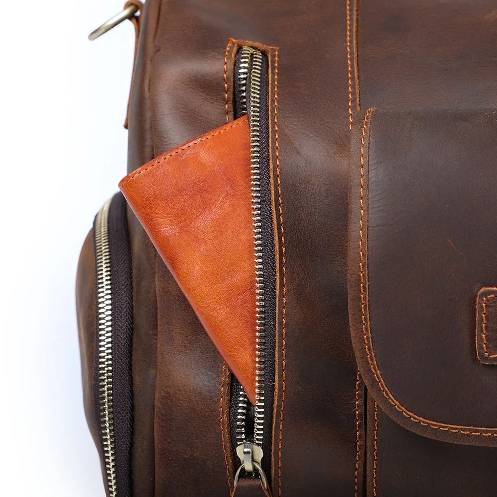 S.WORKER Luxuriöse Reisetasche aus Vollnarbigem Rindsleder im Vintage-Stil, Große Handgepäcktasche – Detail 19