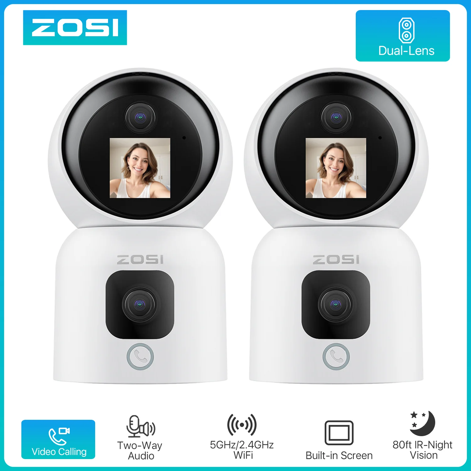 ZOSI Smart Baby Cams WiFi PTZ Auto Tracking AI 360° Panoramic Indoor Video Surveillance