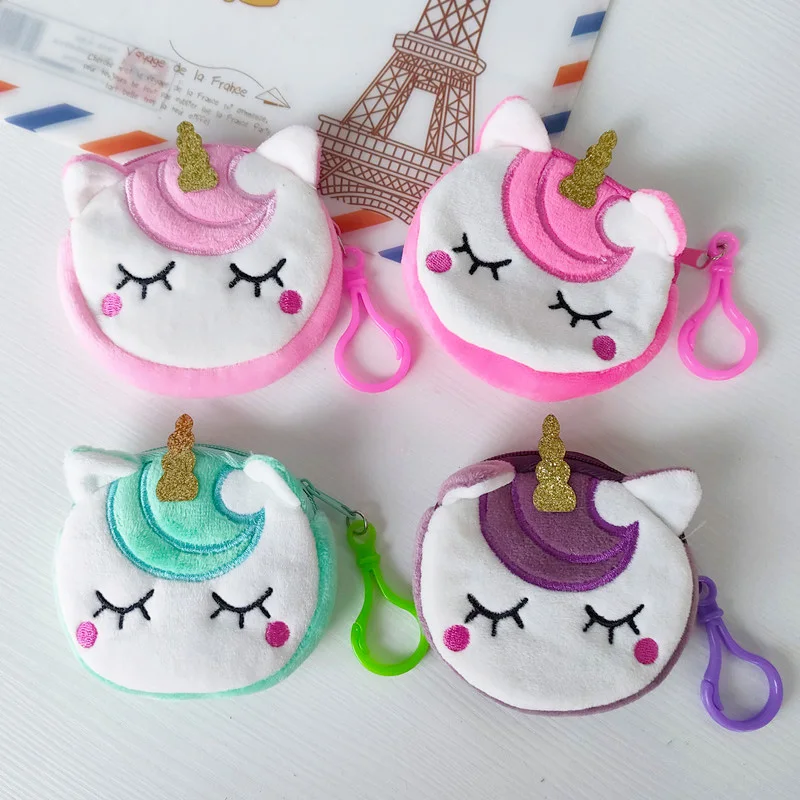 4pcs/lot Ins Cartoon Coin Purse Cute Unicorn Plush Wallet Girl Key Headset Mini Storage Bag Children Gift Student Prizes