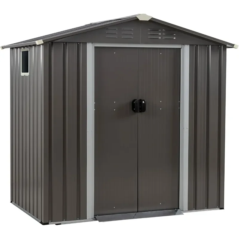 6x4 FT Outdoor Storage Shed Waterproof Metal Garden Sheds with Lockable Double Door Weather Resistant Steel Tool Storage