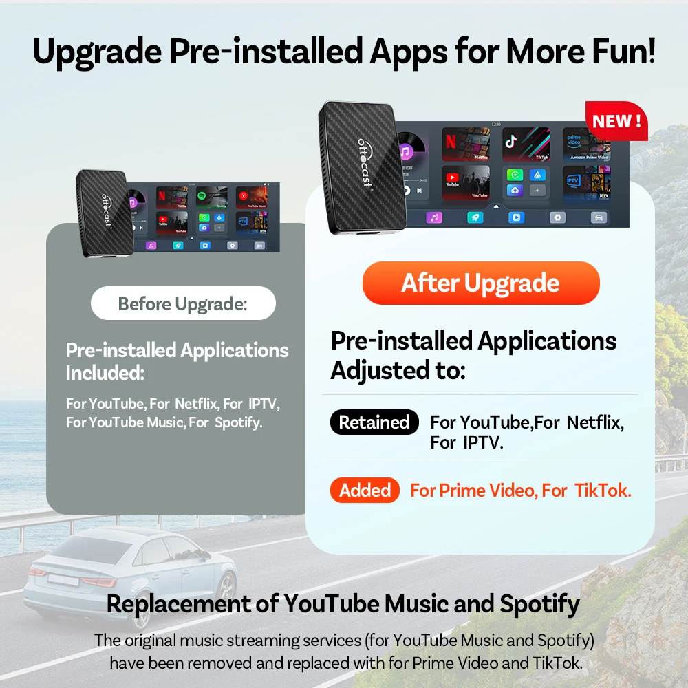 Ottocast Play2video Pro CarPlay TV Box Wireless Car Play Android Auto Car Intelligent Systems for Youtube Netflix Spotify