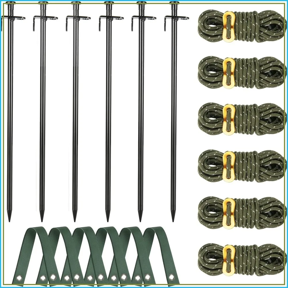 

Heavy Duty Tree Stake Kits, 15.75" Steel Stakes for Young Trees, Anti-Strong Wind, Leaning Tree Anchor with 13.12ft Rope & Straps