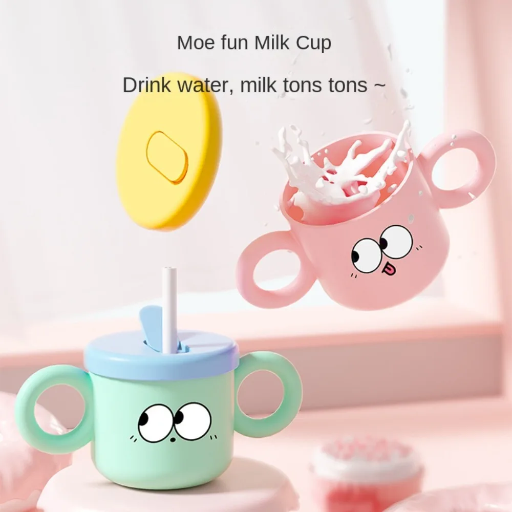 Heat Resistant Baby Milk Cup with Scale Mark Self-Help Kid's Straw Cup Double Handles with Straw Babies Drinking Cup