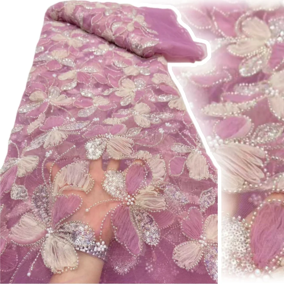 

Лидер продаж, изысканный дизайн, Нигерия 2025, сетчатая вышивка, кружево с блестками и бисером, высокое качество для вечернего вечернего платья TP1710