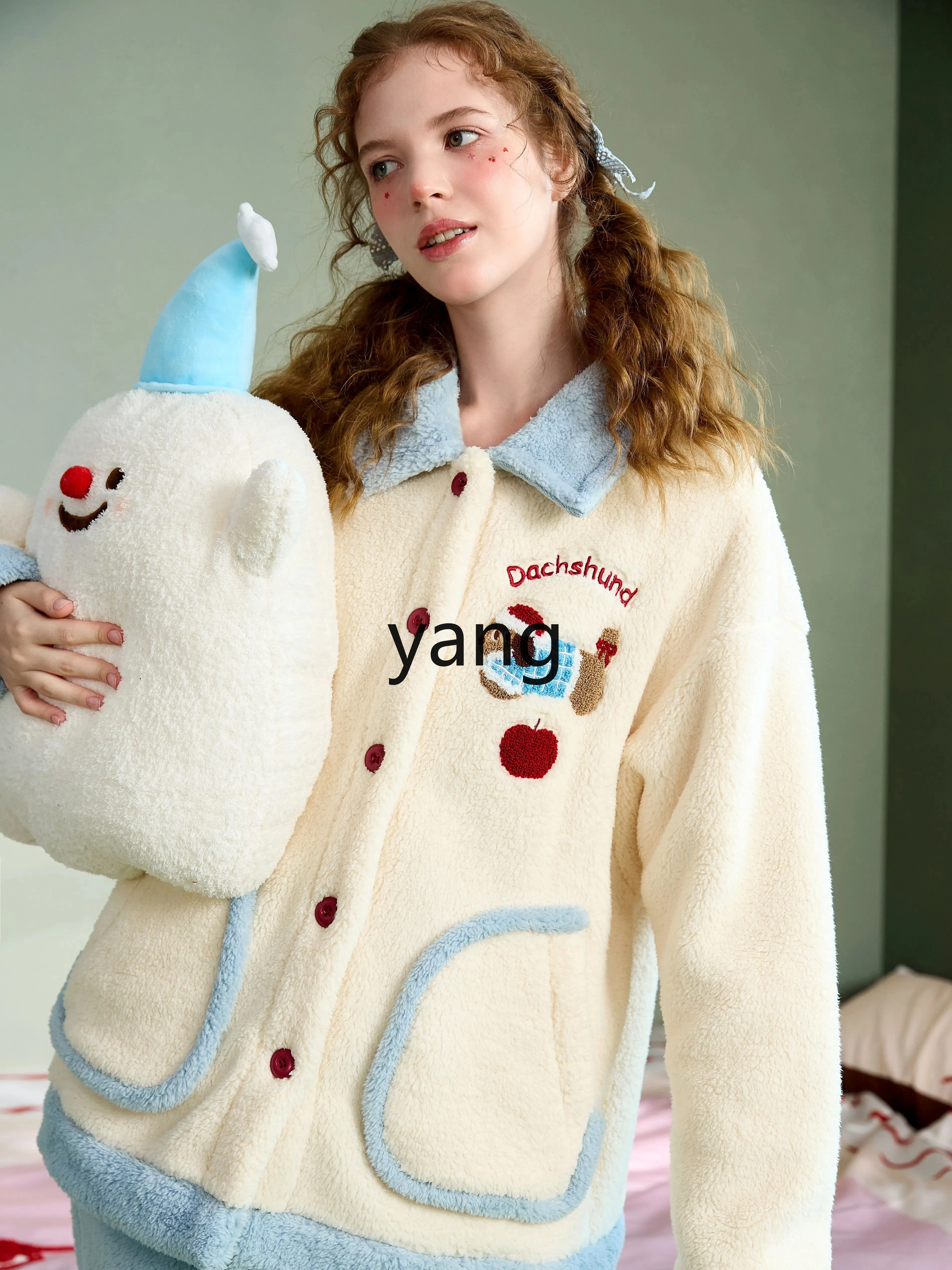 LMM pajamas women's winter coral fleece warm cute fleece can be worn outside loungewear