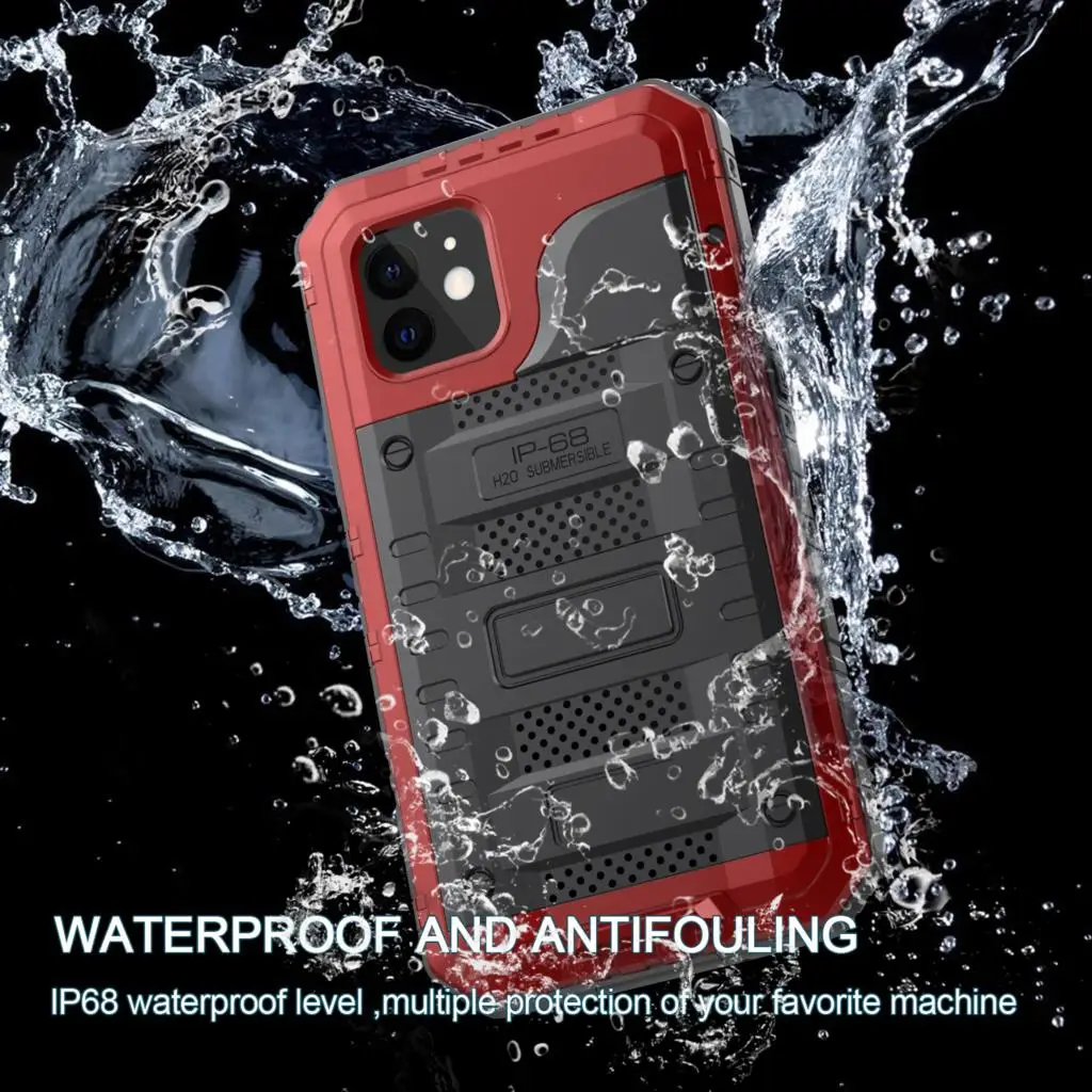 10pcs DHL 360 Heavy Duty Metal Armor Protection Cover for iPhone 13 12 11 Pro Xs Max XR SE 2020 IP68 Waterproof Shockproof Case