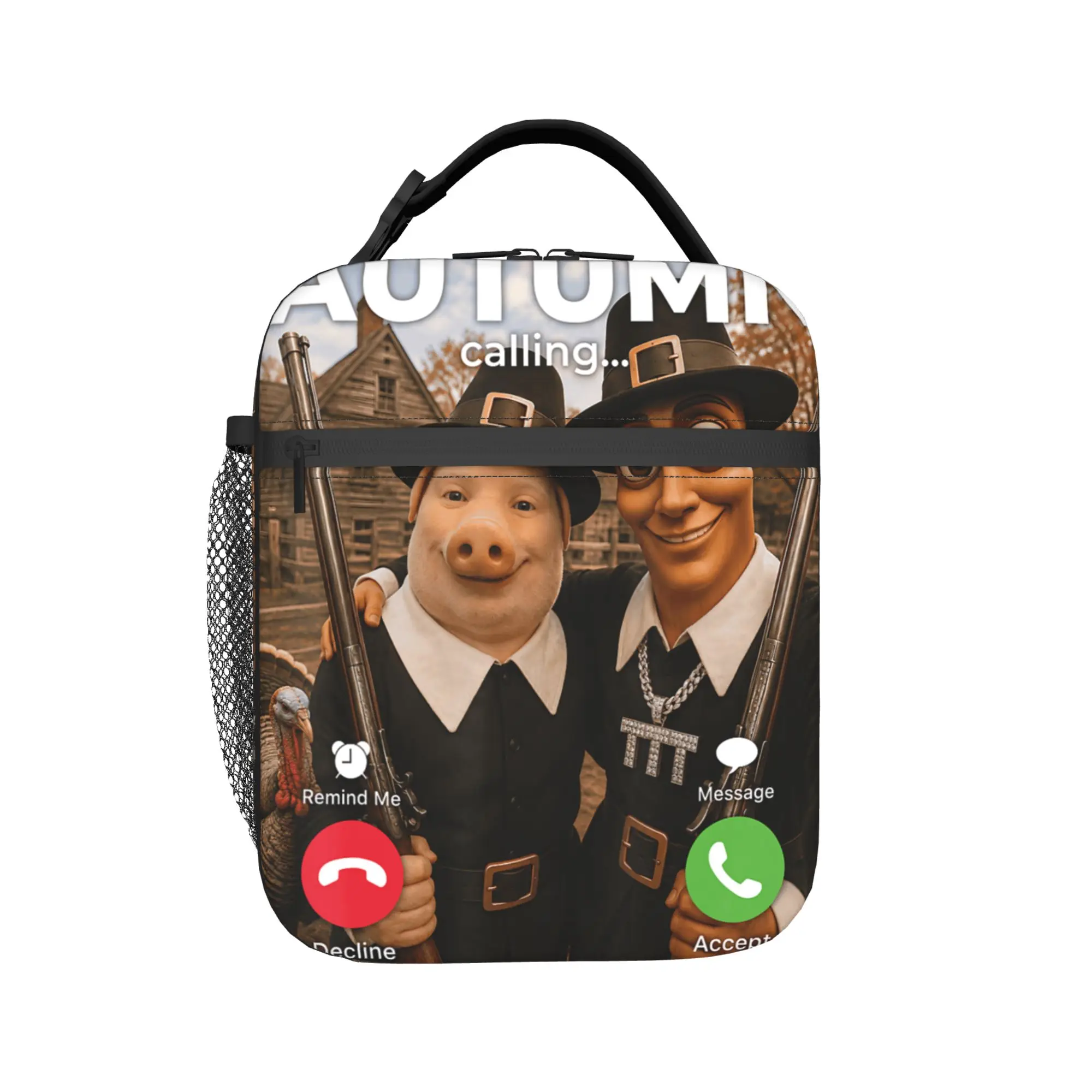 Tung Sahur John Pork Brainrot Duo Turkey Hunting Adventure Lunch Bag Picnic Lunch Box Men Fashion Graphic Design Tote Food Bags