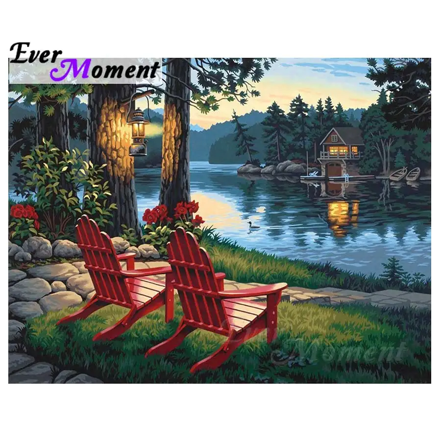 

Алмазная картина Ever Moment, пейзаж, речная скамейка, полная квадратная дрель, картина, мозаика, алмазная вышивка, 5D DIY S2F454