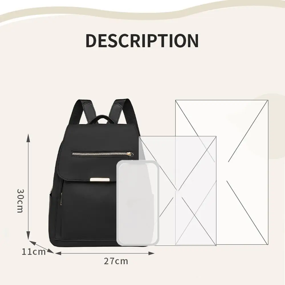 Multifunctional Solid Color Black Backpack Waterproof Nylon Lightweight Student Bookbag Large Capacity Travel Bag Ladies