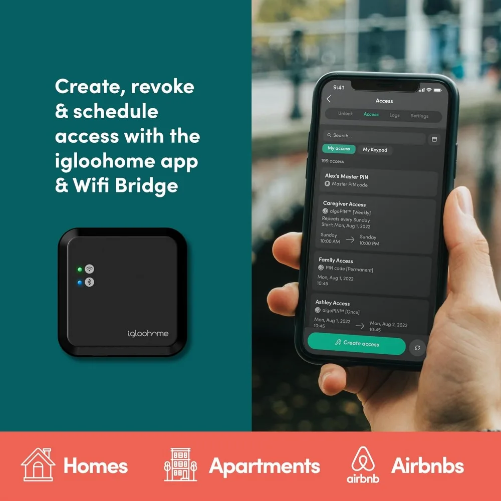 Pacote Smart Deadbolt Go (DBX2 Matte Black) e Bridge WiFi - Controle suas fechaduras remotamente com o aplicativo móvel (iOS/Android) e Ale