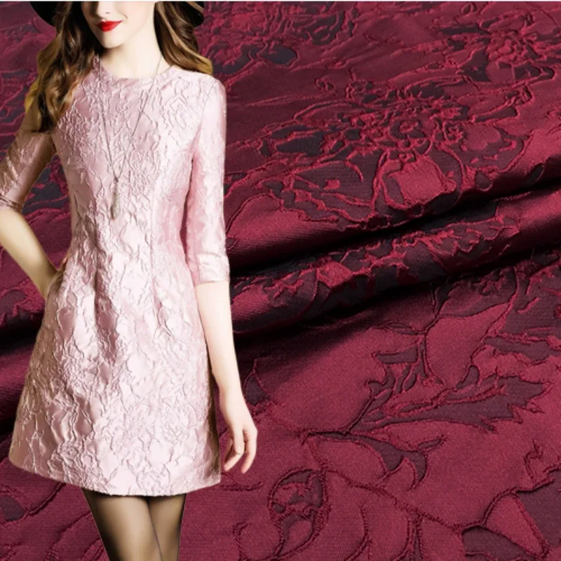 Fashion Rose Brocade Fabric Jacquard Solid Color Dark Pattern High-end Dress Clothing Cloth Fabrics for Sew Meterial Per Meter