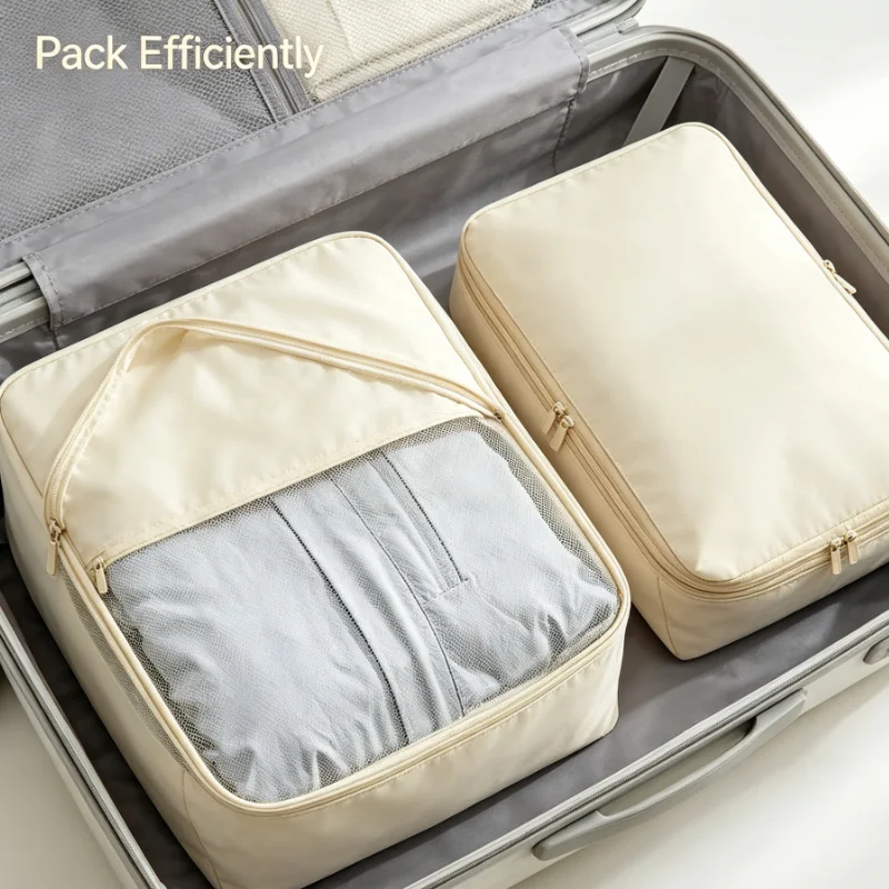Travel Compression Packing Cubes, Large Capacity Clothes Organizer with Mesh Top for Luggage Suitcase Storage