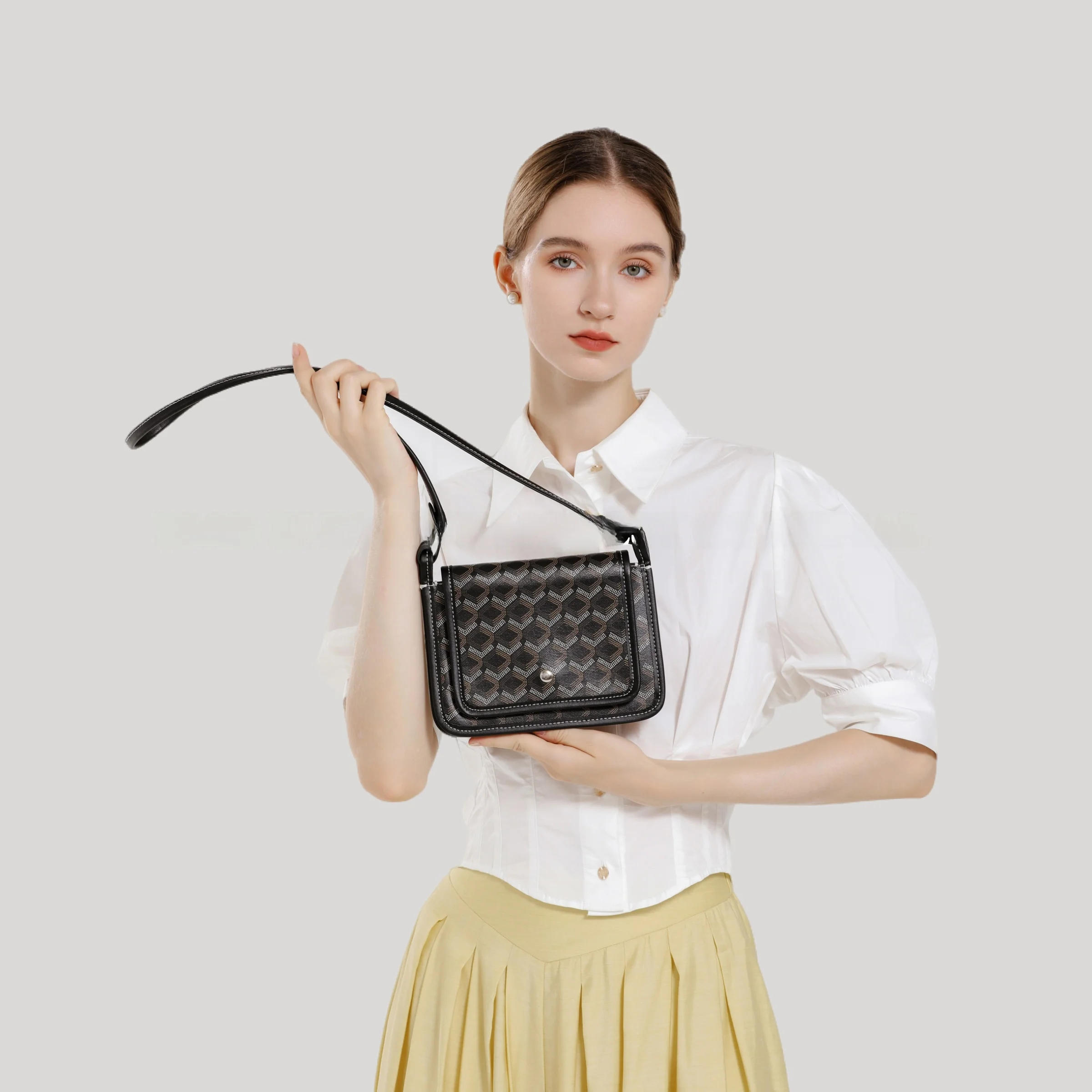 

Ele Modest Original Dog Tooth Envelope Bag Soft PVC Ladies Crossbody Bag Single Strap Foldable Multi-layered Pure Color