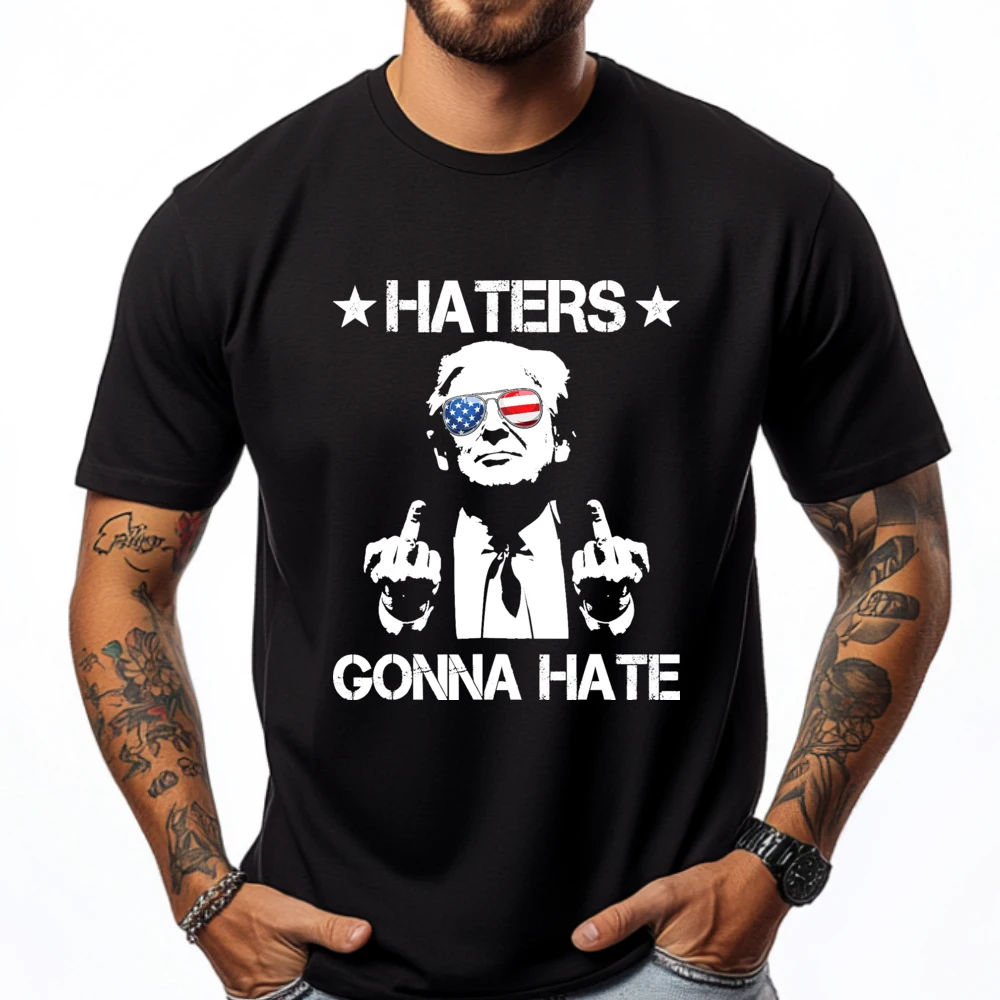 

Haters Gonna Hate Middle Finger Funny Trump 2025 President Graphic T Shirts Men's Clothing Deals Cinco de Mayo