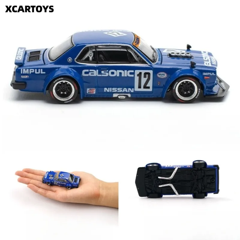 POPRACE 1/64 Nissan Skyline GT-R Hakosuka Calsonic Blue Alloy Static Diecast Model For Adult Collection