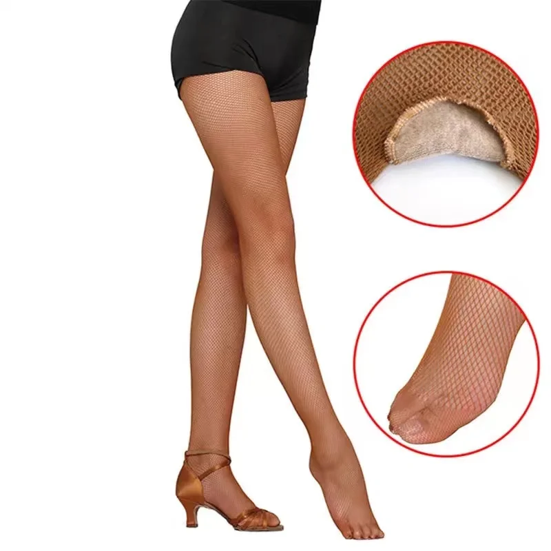 Women Sexy Latin Dance Tights High Elasticity Mesh Fishnet Stockings Pantyhose Toe Reinforcement  Dancer Hosiery