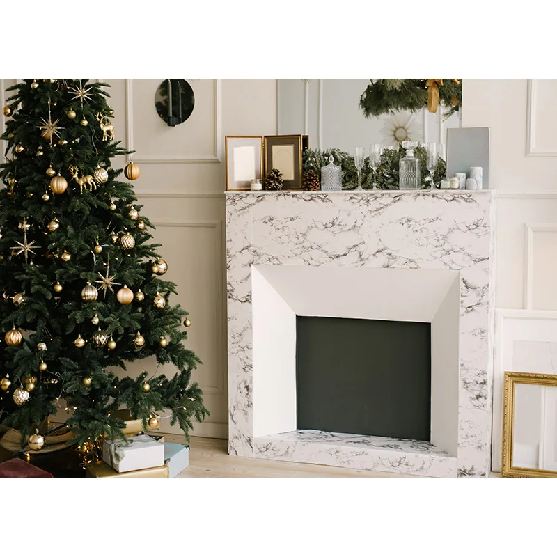 Fondali di natale camino albero inverno interno bambino ritratto fotografia sfondo per Studio fotografico fotofono 21522DHY-03