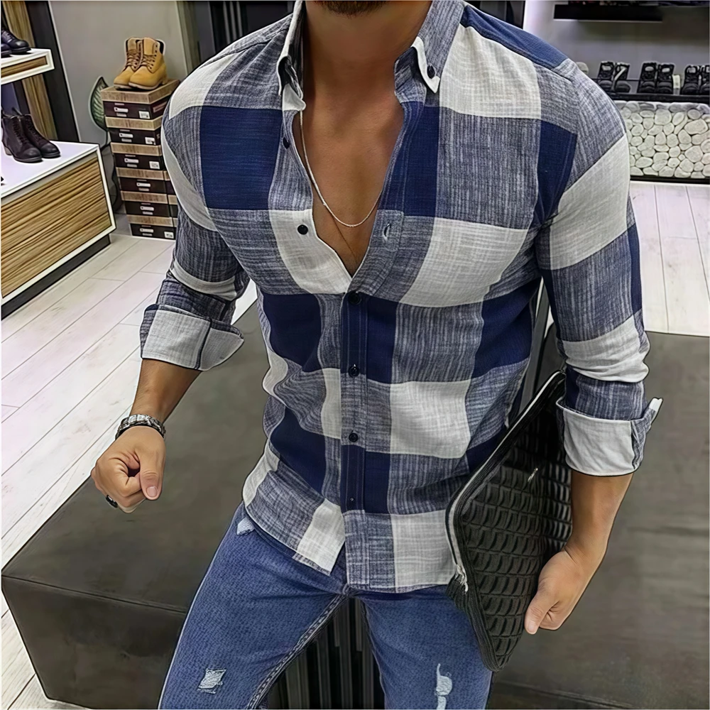 Men's Long-Sleeved Shirt Plaid Shirt Casual Fashion Comfortable High Quality Korean Style Popular Oversized Men's Clothing